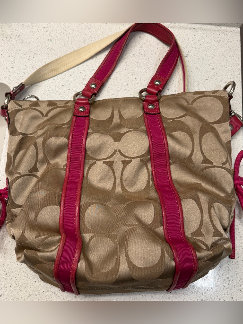 Coach Signature Canvas Tote with Pink Trim - Picture 11 of 14